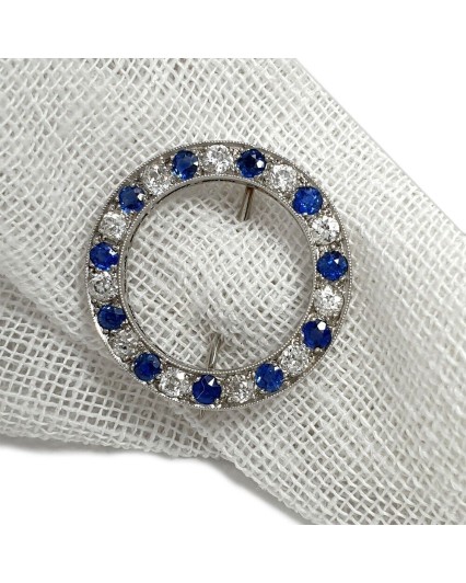 ART DECO PLATINUM BROOCH WITH NATURAL OLD CUT DIAMONDS AND SAPPHIRES
