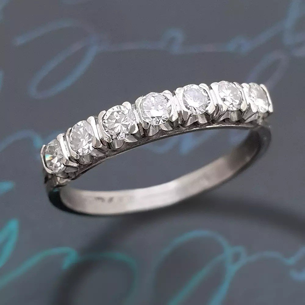 VINTAGE HALF BAND RING 18K WHITE GOLD WITH 0.40CT BRILLIANT CUT NATURAL DIAMONDS