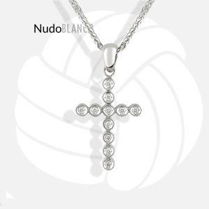 14k gold "Mini Tube Cross" 0.15ct Diamonds