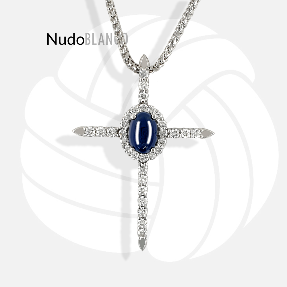 Cross Ellipses 14k gold with Natural Sapphire and Diamonds