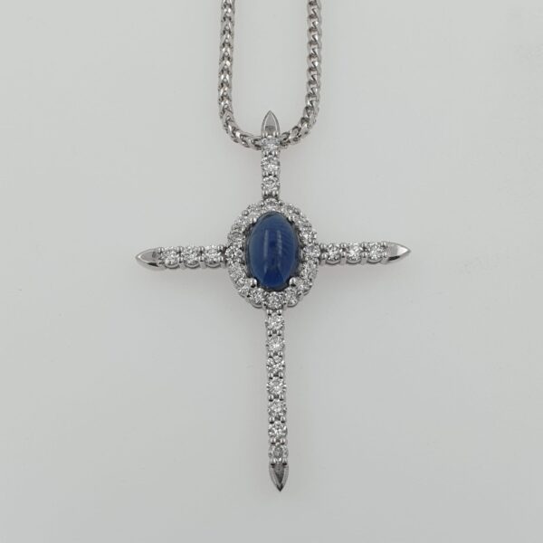 Chain and Cross Ellipses 14k gold with Natural 1.49ct Sapphire and 0.86ct Diamonds - Image 2