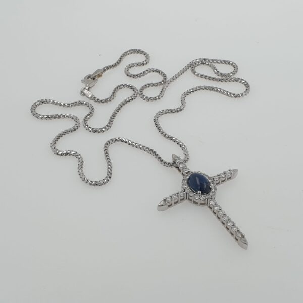 Chain and Cross Ellipses 14k gold with Natural 1.49ct Sapphire and 0.86ct Diamonds - Image 4