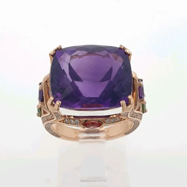 Petunia Cocktail Ring 14k Rose Gold 15ct Amethyst & 1.26ct Natural Diamonds - Image 5