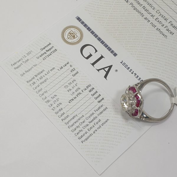 Art deco stile platinum ring with 1.68ct Diamonds and 1.30ct Rubyes - Image 3