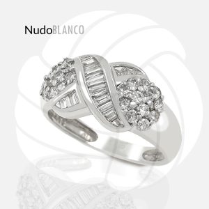 18k White Gold Ring with Crossed Baguette Diamonds 1.20 ct