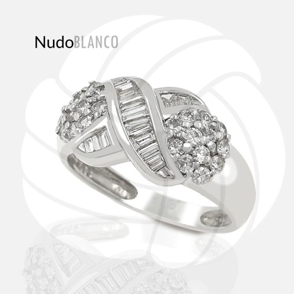 18k White Gold Ring with Crossed Baguette Diamonds 1.20 ct