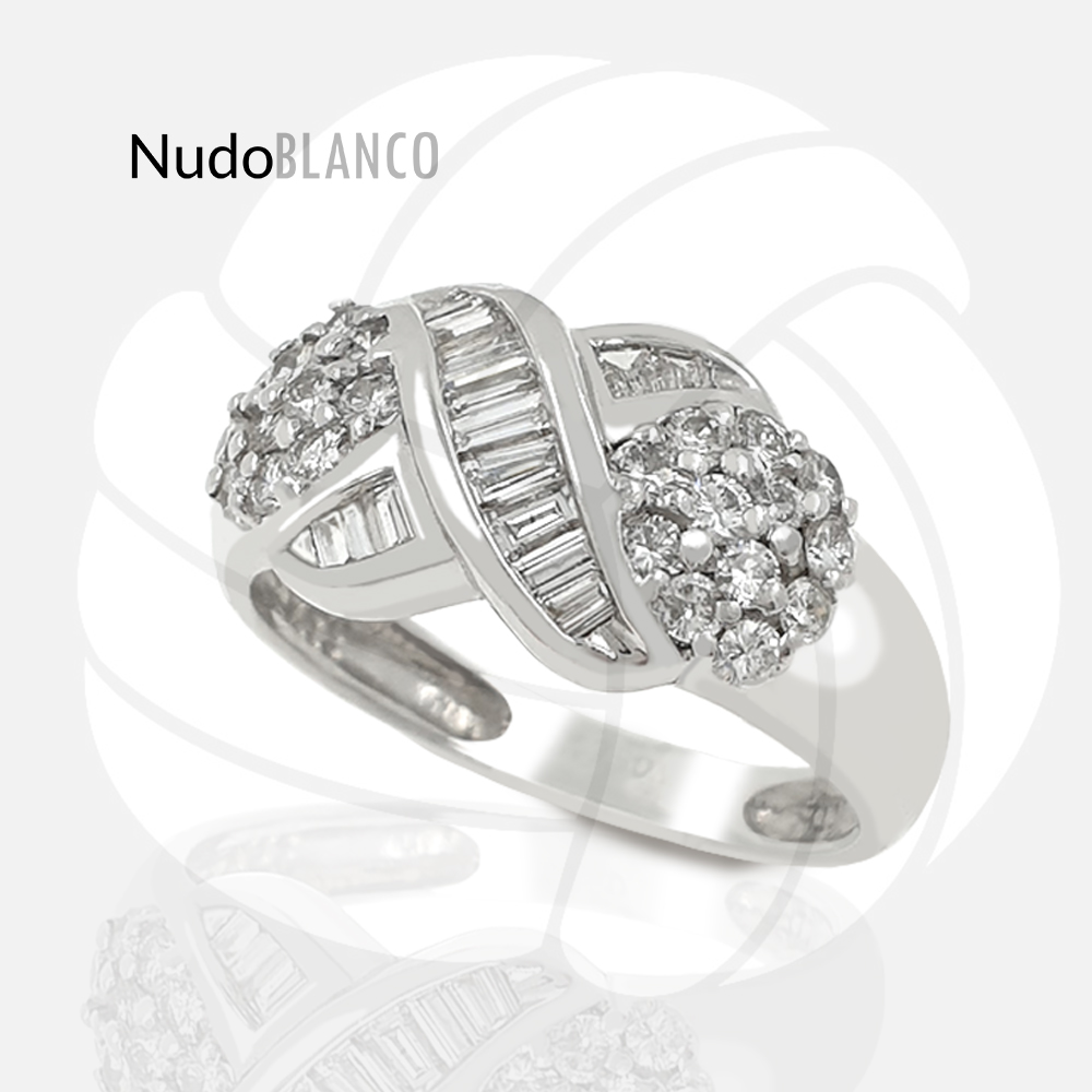 18k White Gold Ring with Crossed Baguette Diamonds 1.20 ct