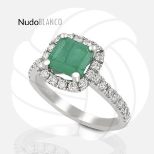 Square Halo Engagement Ring With Natural Emerald and Diamonds
