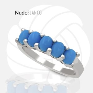 Elegant 14k Gold Ring with Five Oval Natural Turquoise Gemstones