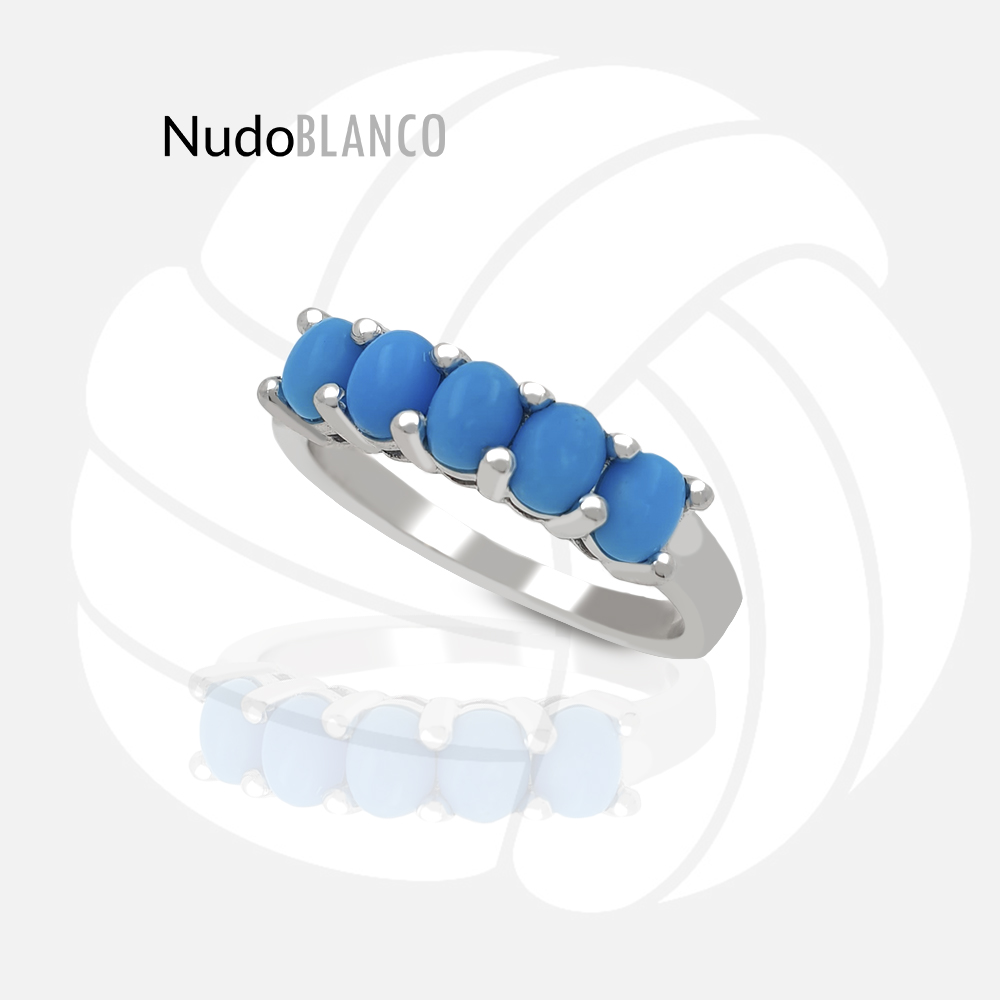 Elegant 14k Gold Ring with Five Oval Natural Turquoise Gemstones