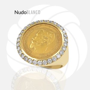 Russia 5 Roubles Nicholas Coin signet Ring with Lab-Grown Diamonds