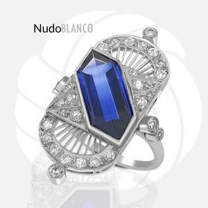 Vintage Art Deco Ring Of Platinum With Natural Diamonds And Labcreated Sapphire