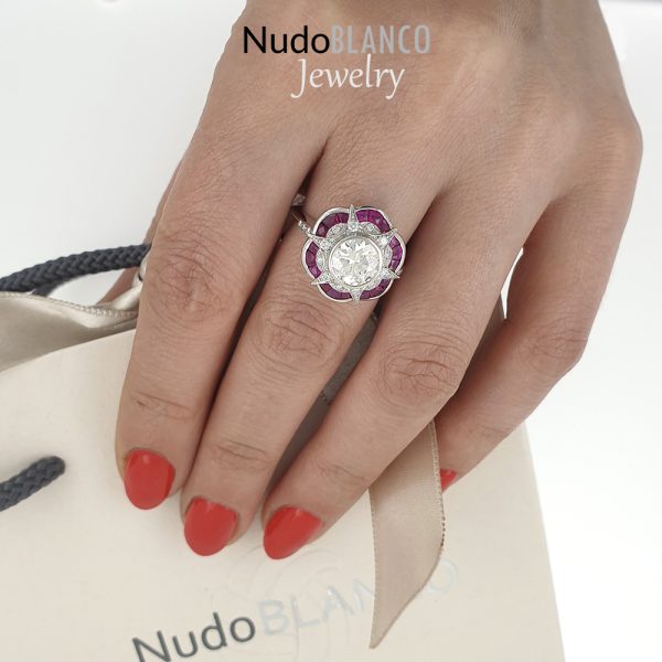 Art deco stile platinum ring with 1.68ct Diamonds and 1.30ct Rubyes - Image 2