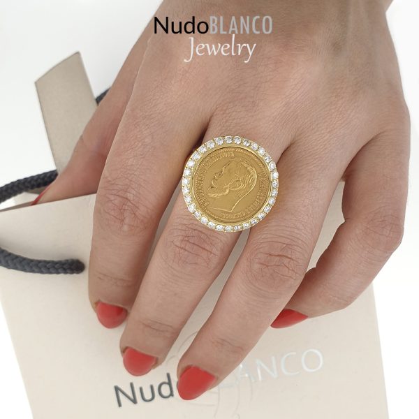 Russia 5 Roubles Nicholas Coin signet Ring with Lab-Grown Diamonds - Image 2