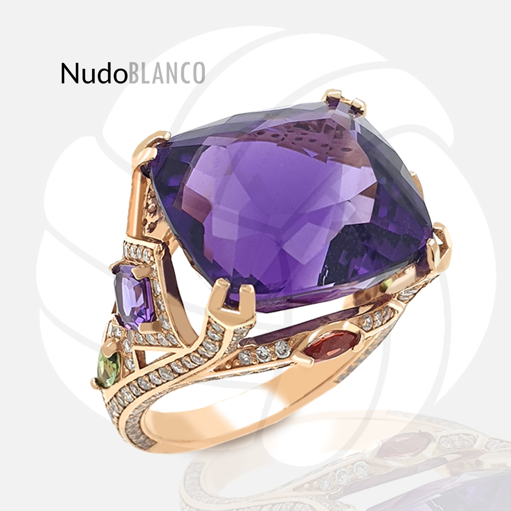 Dazzling "Petunia Ring": A Masterpiece in Rose Gold with Natural Diamonds and Gemstones