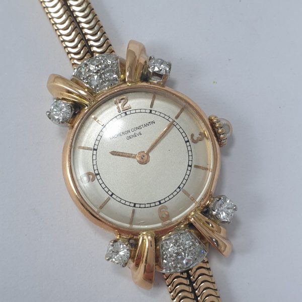 Vintage 18K Rose Gold Vacheron Constantin Lady Watch With Diamonds Circa 1950 - Image 3