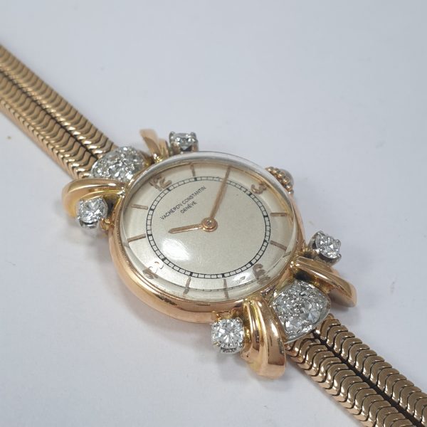 Vintage 18K Rose Gold Vacheron Constantin Lady Watch With Diamonds Circa 1950 - Image 4