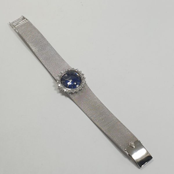 18K White Gold Vintage Lady Rolex Precision With Natural Diamonds Blue Dial - Image 6