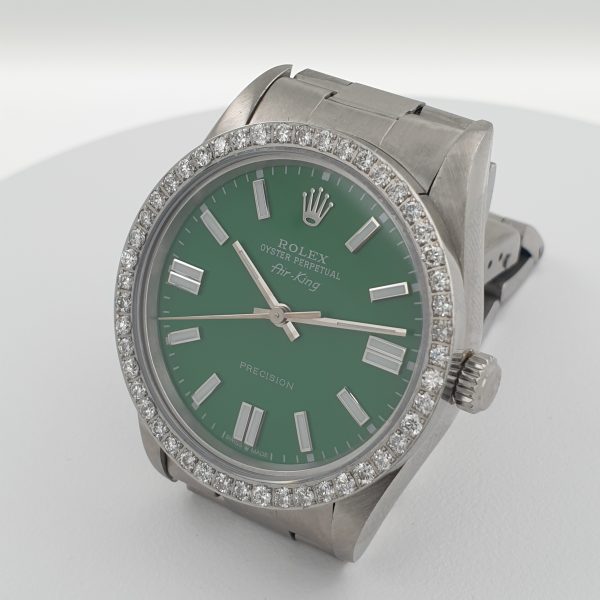 Rolex Air-King SS Watch 34MM Green Dial Diamond Bezel Oyster Band 14000 - Image 3