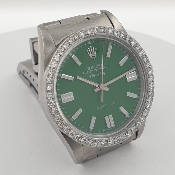 Rolex Air-King SS Watch 34MM Green Dial Diamond Bezel Oyster Band 14000 - Image 4