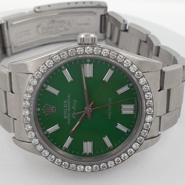 Rolex Air-King SS Watch 34MM Green Dial Diamond Bezel Oyster Band 14000 - Image 2