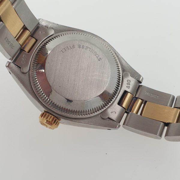 Lady Rolex 26mm Fluted Bezel Two Tone Diamonds Emeralds Dial Oyster Perpetual - Image 3
