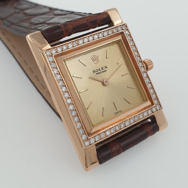 Vintage Elegant Rolex Watch 18K Rose Gold And Diamonds C1960 Unisex Slim - Image 2