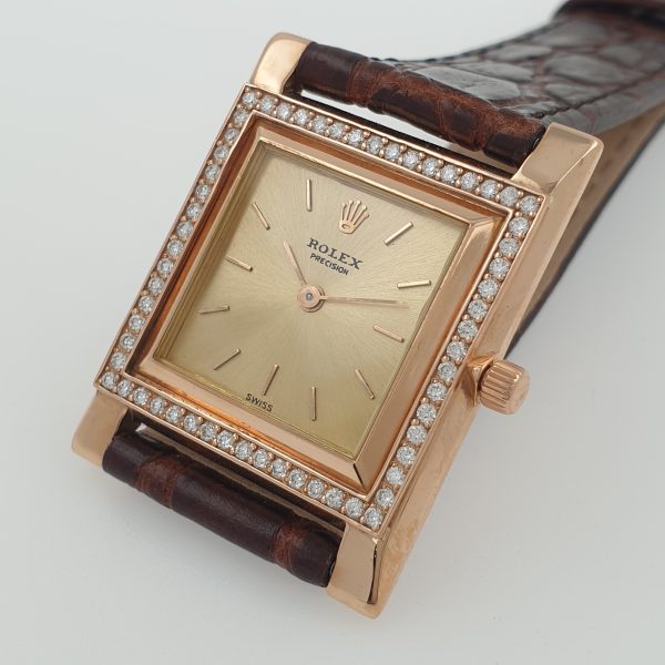 Vintage Elegant Rolex Watch 18K Rose Gold And Diamonds C1960 Unisex Slim - Image 3