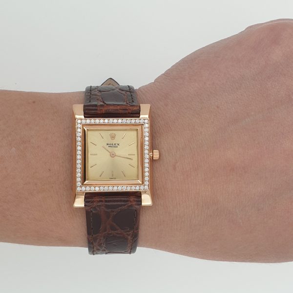 Vintage Elegant Rolex Watch 18K Rose Gold And Diamonds C1960 Unisex Slim - Image 4