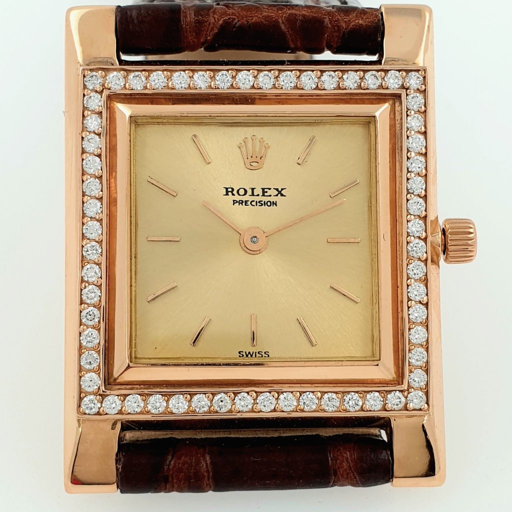 Vintage Elegant Rolex Watch 18K Rose Gold And Diamonds C1960 Unisex Slim