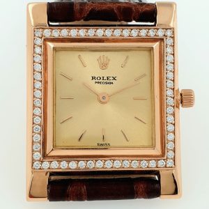 Vintage Elegant Rolex Watch 18K Rose Gold And Diamonds C1960 Unisex Slim