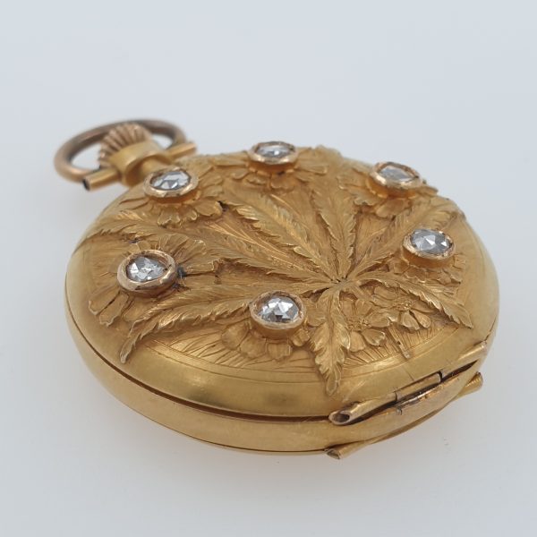 Antique Art Nouveau Lady Pocket Watch With Diamonds Solid Gold 18k C1910 - Image 3