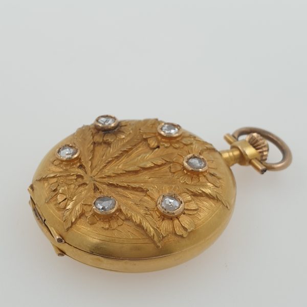 Antique Art Nouveau Lady Pocket Watch With Diamonds Solid Gold 18k C1910 - Image 4