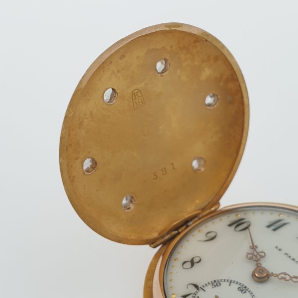 Antique Art Nouveau Lady Pocket Watch With Diamonds Solid Gold 18k C1910 - Image 8
