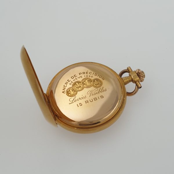 Antique Art Nouveau Lady Pocket Watch With Diamonds Solid Gold 18k C1910 - Image 5