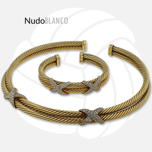 David Yurman Set 14K Gold and Diamond X Collection Cable Bracelet and Necklace