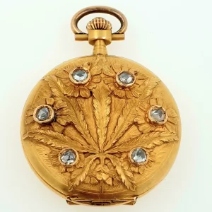 Antique Art Nouveau Lady Pocket Watch With Diamonds Solid Gold 18k C1910