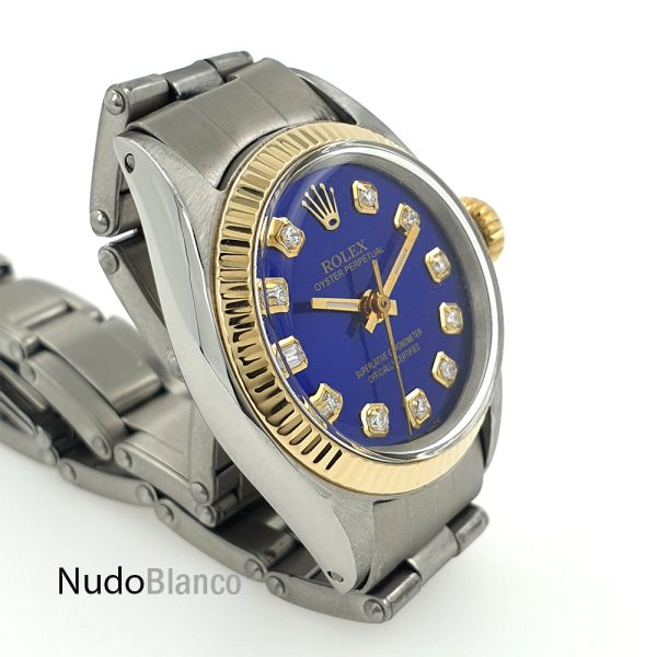Lady Rolex 26Mm Two Tone Oyster Band Blue Diamond Dial Oyster Perpetual 6619 - Image 3