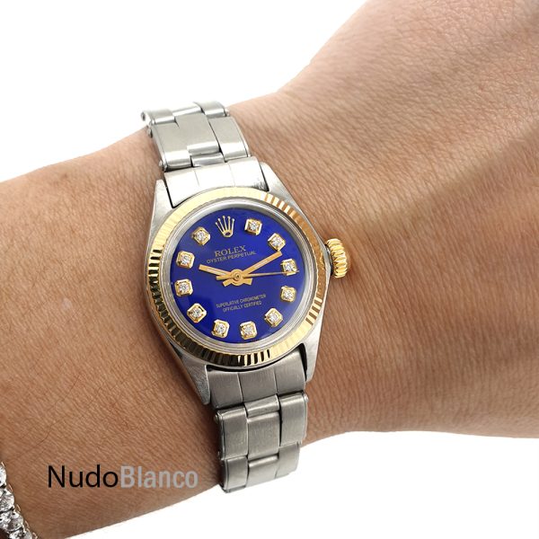 Lady Rolex 26Mm Two Tone Oyster Band Blue Diamond Dial Oyster Perpetual 6619 - Image 2