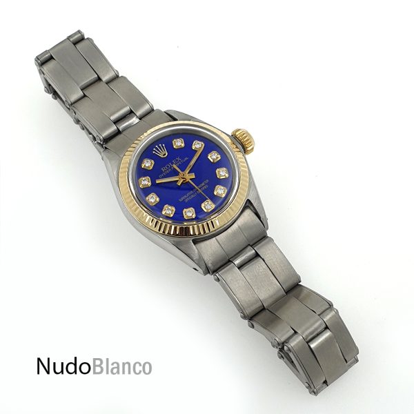 Lady Rolex 26Mm Two Tone Oyster Band Blue Diamond Dial Oyster Perpetual 6619 - Image 4