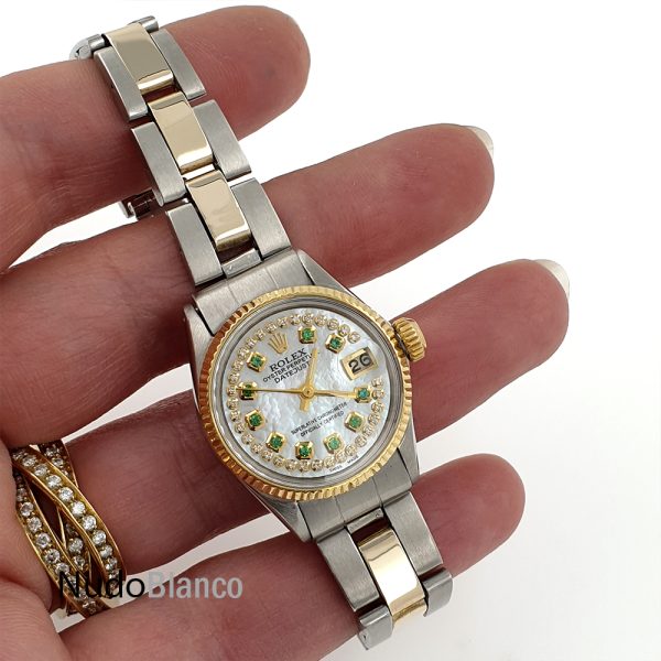 Lady Rolex 26Mm Two Tone Mop Dial Diamonds And Emeralds Oyster Perpetual - Image 5