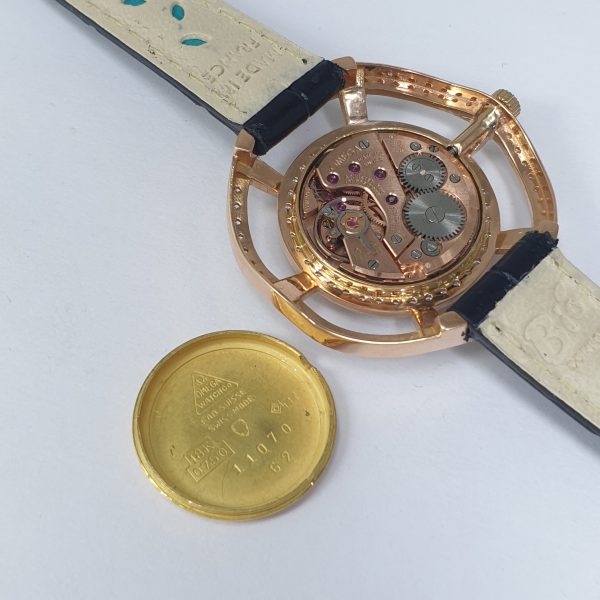Beautiful Vintage Custom Omega Lady Gold Watch – 18K Gold with Natural Diamonds, Elegant and Unique Timepiece - Image 9