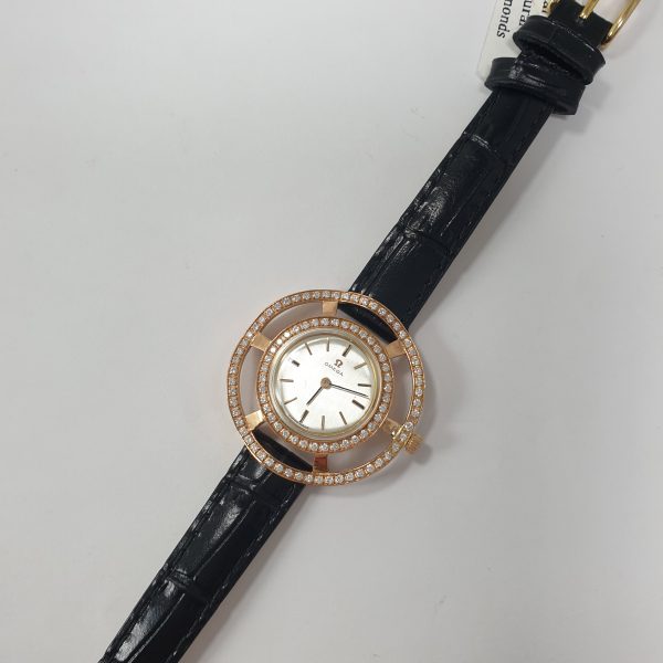 Beautiful Vintage Custom Omega Lady Gold Watch – 18K Gold with Natural Diamonds, Elegant and Unique Timepiece - Image 7