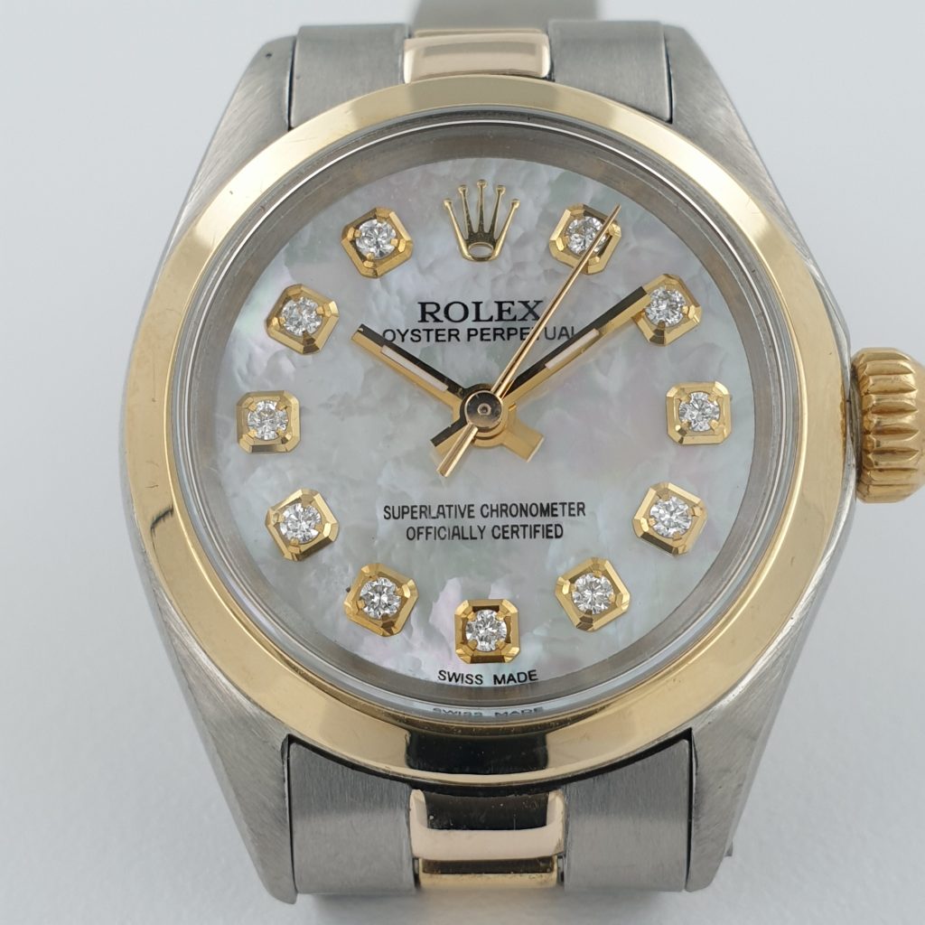 Lady Rolex 26Mm Two Tone Mop Dial Diamonds Oyster Perpetual