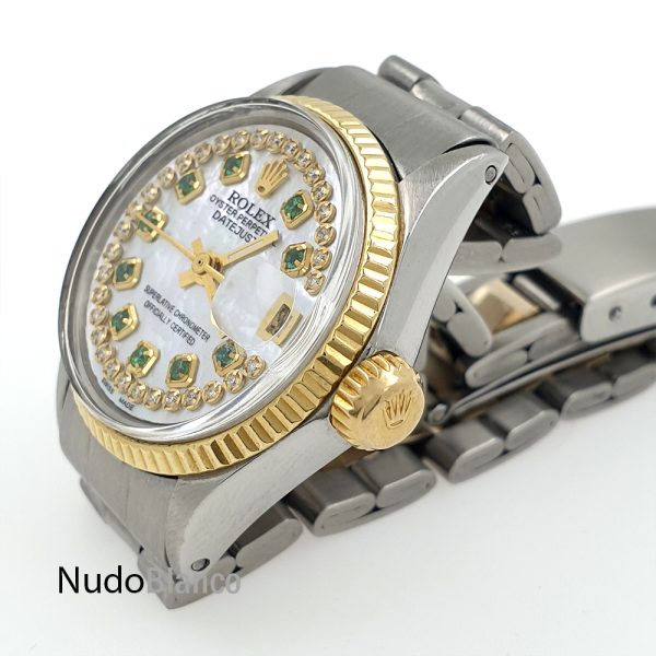 Lady Rolex 26Mm Two Tone Mop Dial Diamonds And Emeralds Oyster Perpetual - Image 4