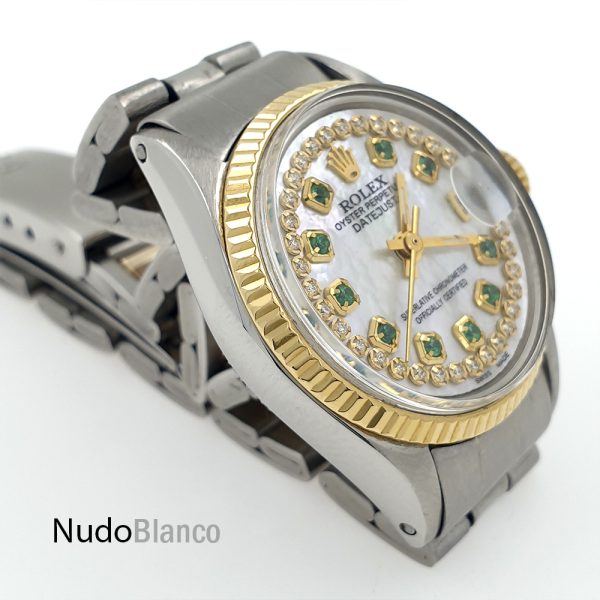 Lady Rolex 26Mm Two Tone Mop Dial Diamonds And Emeralds Oyster Perpetual - Image 3