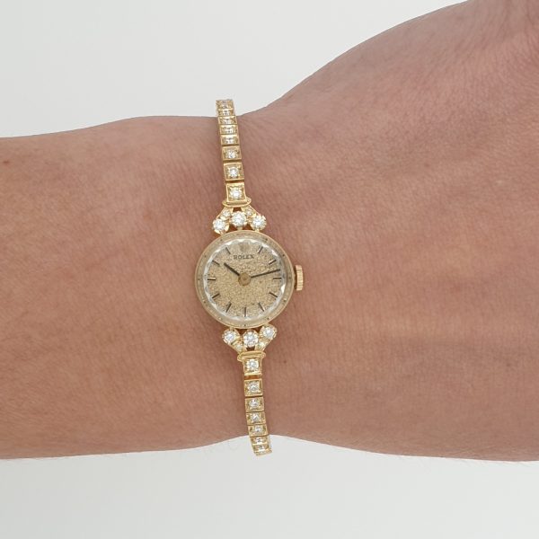 Lady Vintage Rolex Watch 14k Gold Manual Wind With Diamonds Ref. 3546 Circa 1950 - Image 3