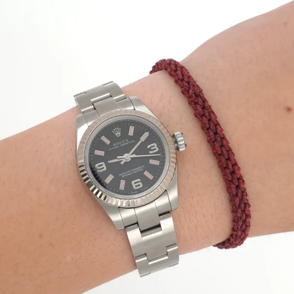 Black Dial Lady Rolex 26mm Oyster Perpetual Automatic Ref. 176234 Steel Pink Markers - Image 2
