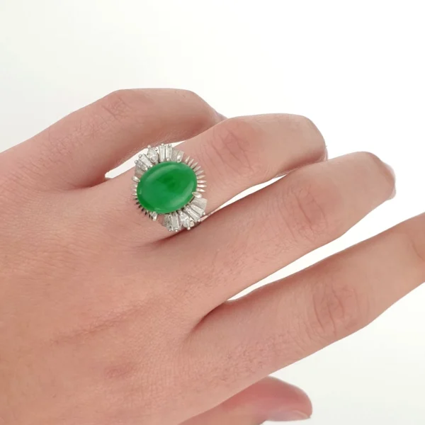 Art Deco Platinum 900 Handmade Ring with Natural Jade & Natural Diamonds 8.4gr - Image 2