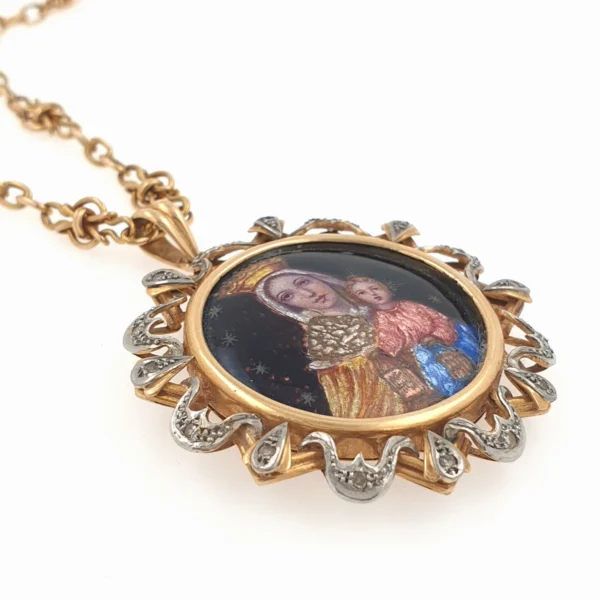 Antique Victorian Our Lady of Mount Carmel Rose Gold Enamel Pendant & Necklace - Image 2